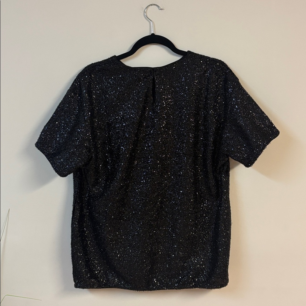 BNWT H&M Black/glittery Sequined short sleeve Top size M - Picture 3 of 3